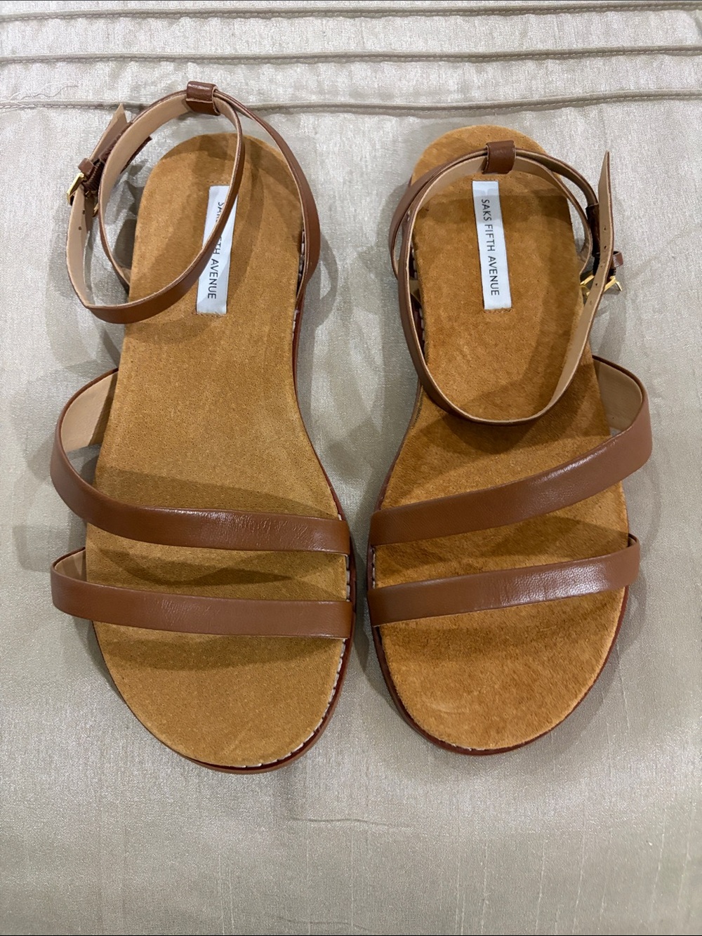 Saks Fifth Avenue Tan Strappy Leather Ankle-Sandal